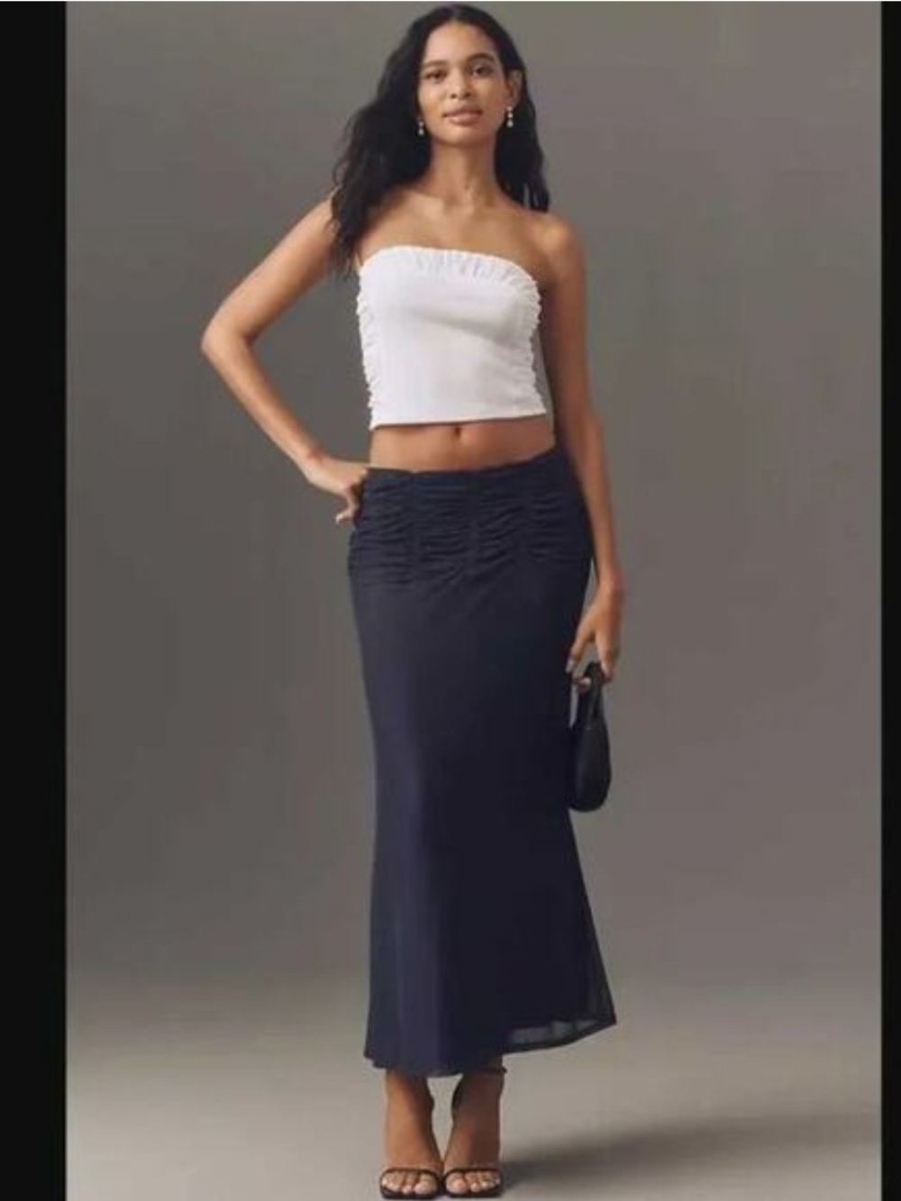 Maeve By Anthropologie Ruched Yoke Navy Blue Column Maxi Skirt New